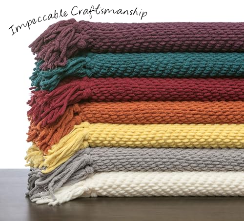 Chanasya Premium Textured Knit Throw Blanket with Tassels - Soft, Cozy Blanket for Couch, Bed, Living Room - 50" x 65” - Bright Yellow - color: Bright Yellow