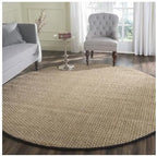 SAFAVIEH Area Rug 4' Round - Natural Fiber Collection - Natural & Black, Seagrass, Basketweave Pattern with Border (NF114C)