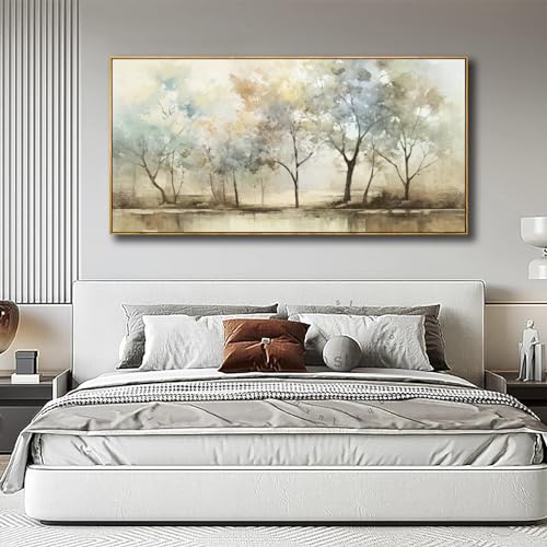 Abstract Wall Art Artwork Retro Trees Pictures Decor Canvas Painting Large Size Framed Ready to Hang Living Room Bedroom and Office Wall Decor 31x70 Inch - color: Light Color, size: 70L" x 31W"