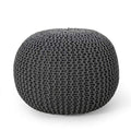 Nahunta Knitted Round Pouf - Cotton - Gray - color: Grey