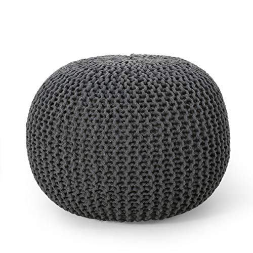 Nahunta Knitted Round Pouf - Cotton - Gray - color: Grey