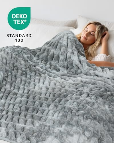 Faux Rabbit Fur Throw Blanket, Ultra Soft Plush Cozy Blanket for Couch Bed, Thick Fluffy Ruched Tie-Dye Decorative Blanket, Giftable,60"x80",Tie-Dye Gray - color: Tie-dye Gray, size: Twin(60"x80")
