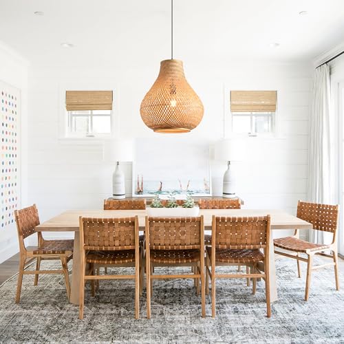 Farmhouse Pendant Light, 15" Hand-Woven Rattan Chandelier, Boho Natural Woven Ceiling Light for Kitchen Island Dining Room Bedroom, Rustic Hanging Light Fixture with Adjustable Cord, E26 Base - color: D3055