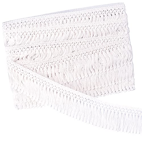 10 Yards X 6cm Wide Cotton Tassel Fringe Trim Lace Fibre Tassel Fringe Trim for Clothes Accessories DIY Sewing Craft Lamp Shade Decoration Wedding Dress - color: white