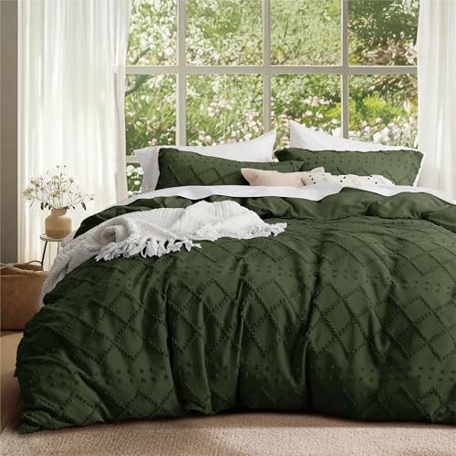 Bedsure Boho Twin Duvet Cover Size - Olive Green Breathable & Soft Boho Bedding, Machine Washable Comforter Cover for All Seasons, Includes 1 Duvet Cover 68"x90" with 1 Pillow Sham & Zipper Closure - color: 03 - Olive Green (No Comforter), size: Twin/Twin