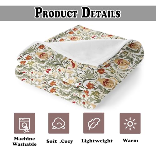 Vintage Floral Throw Blanket for Couch, Floral Room Decor, Retro Botanical Bird Art Nouveau Throw Blanket for Bedroom Living Room Decoration, 50x60 Inches - color: Color_4