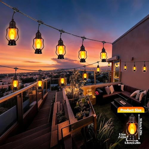 Zeiliuled Solar Flame String Lights, 21FT Solar String Lights Outdoor Waterproof with 10 Flickering Flame Bulb,Shatterproof Solar Power Patio Lights with for Yard Bistro Porch Garden Camping Decor - size: Solar 21FT