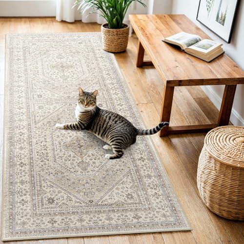 3x6 Runner Rug for Hallway Washable: Non Slip Kitchen Rugs with Rubber Backing Soft Waterproof Wide Mats Stain Resistant Low Pile Carpet for Entryway Bedroom Bathroom Laundry Home Decor Beige/Gray - color: Beige/Gray, size: 3' x 6' (Rectangular)