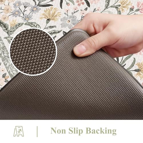 Collive Anti Fatigue Kitchen Floor Mat, Cushioned Waterproof Sink Mats Non Slip Floral Kitchen Rugs Sets of 2, Comfort Modern Standing Rug for Office, Laundry, Desk, 17"x30"+17"x47", Grey - color: Grey, size: 17.3"x47"+17.3"x29"