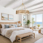 24.8" Boho Rattan Chandelier, 5-Light Large Hand-Woven Rattan Chandeliers with Wicker Shade, Rustic Gold Pendant Light for Dining Room, Living Room, Bedroom, Kitchen, Foyer - size: 24.8 inch
