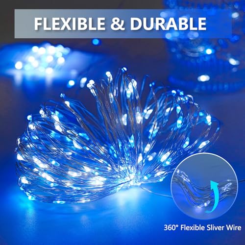 Extra-Long 144FT Solar String Lights for Outside, 2 Pack 400LED Solar Fairy Lights Outdoor Waterproof, Copper Wire with 8 Modes Solar Powered Twinkle Lights for Tree Party Xmas Decor (Blue and White) - color: Blue and White, size: 2 Pack-400LED