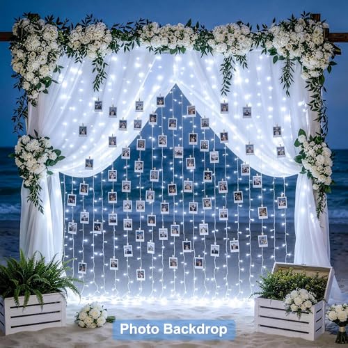 JMEXSUSS 300 LED 9.8x9.8Ft Curtain Lights Indoor with Remote, White Christmas Lights Plug in, 8 Modes White String Lights for Bedroom Wall Wedding Reception Dorm Party Backdrop Window Outdoor Decor - color: White, size: 300 LED