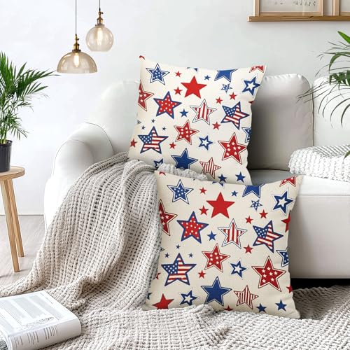 4th of July Star Pillow Covers 22x22 Inch Red Blue Amarican Flag Patriotic Throw Pillows For Couch Soft Durable Cushion Covers Independence Memorial Day Pillow Cases for Bed Sofa Decor Set of 2 - color: 4th of July-blue Red Star, size: 22" x 22" (Pack of