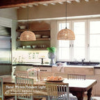 2 Pack Hemp Rope Woven Pendant Light Woven Light Fixture Boho Chandelier Light Fixture Wicker Pendant Lights Rattan Dome Wicker Chandelier for Dining Room Kitchen Island (Bulb Incl. - color: 12.2" Natural 2-Pack