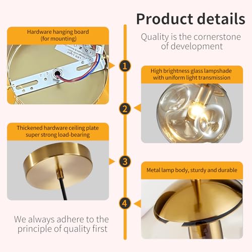 Modern Amber Concave Glass Pendant Light, 2-Pack Kitchen Island Lighting Single Globe Pendant Light Fixtures Century Kitchen Island Pendant Light for Bedroom Dining Room Light (Without Bulbs) - color: Amber-1 Light-2PC