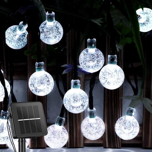 Solar String Lights, Small Crystal Ball Light，Outdoor String Light 60 LED 40ft 8 Lighting Modes Waterproof Solar Powered Patio Solar Light for Garden Yard Porch Wedding Party Decor (Pure White) - color: Pure White