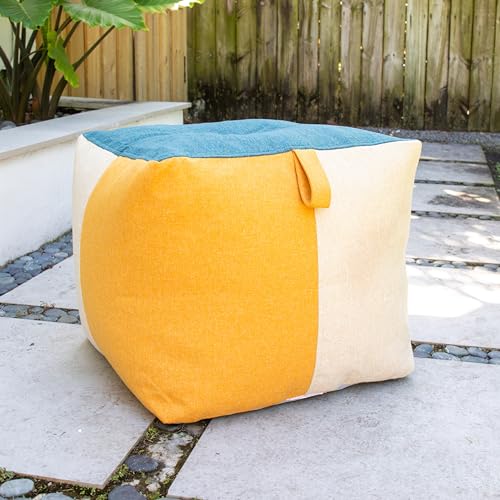 Big Joe Square Ottoman Weatherproof Bean Bag Footrest, Sunset Block Intertwist, Weather Resistant UV-Protected Fabric, 2 feet - color: Sunset Block, size: Square Ottoman