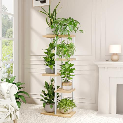 Bamworld Corner Plant Stand Indoor 5 Tier white Plant Shelf for Multiple Plants, Tiered Flower Pot Stands for Patio Garden Balcony Living Room Bedroom, White - color: White, size: 5 Tier