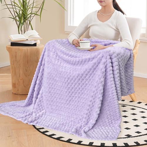 Vessia Flannel Fleece Twin Size Blanket(60x80 inch), 3D Jacquard Light Purple Fuzzy and Warm Blanket for Couch, Sofa, 300GSM Super Soft Touch Cozy Lightweight Bed Decor for All-Season - color: Light Purple-3d, size: 60x80 inch
