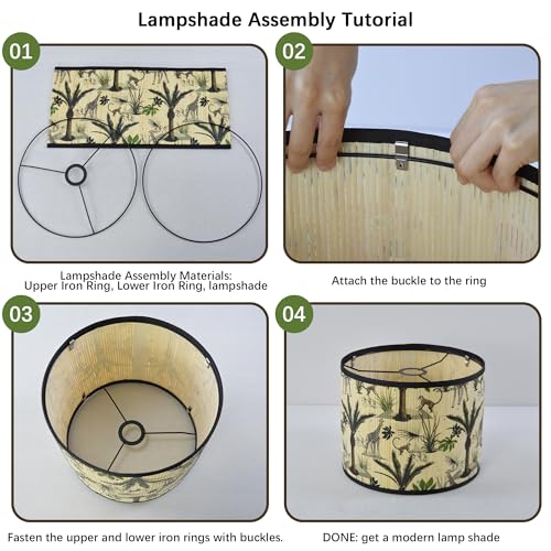 Bamboo Lamp Shade With Tropical Plants Chandelier Covers, Bohemian Farmhouse Drum Lamp Shade for Table Lamp Floor Lamp, Rustic Rattan Light Fixture for Bedroom Living Room (11.8x11.8x9 inch) - color: color5, size: 11.8*9