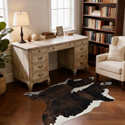 BENRON Premium Cowhide Rug, Faux Cow Hide Rugs for Living Room Bedroom, Cute Animal Hides and Skins for Kids Nursery Western Home Decor, Brown, 2.3 x 3.6 ft - color: Rust Brown, size: 2'4" x 3'7" (Irregular)