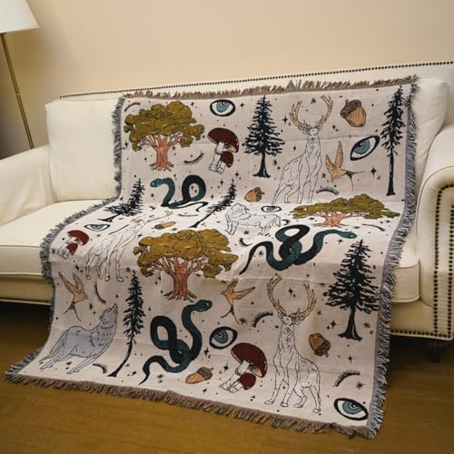 JQZ Bohemian Throw Blanket, Woven Cotton with Fringe, for Sofa, Bed, Picnic, Outdoor Camping (Nordic Forest) - color: Nordic Forest