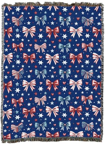Pure Country Weavers Patriotic Bows - Americana Gift Tapestry Throw Blanket Woven from Cotton - Made in The USA (60X80) - color: Patriotic Bows, size: 60x80