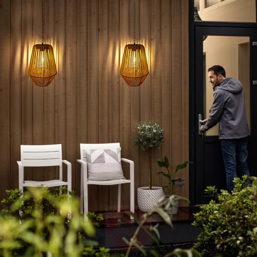 Livinlarge Rattan Solar Lantern Waterproof,Hanging Chandelier Lights Patio Porch Garden Farmhouse Decoration Rustic Handmade Outdoor Wicker Pendant Lamps - style: Rattan Pendant Lights-3