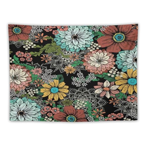 Vintage Boho Floral Tapestry Wall hanging,Bohemian Blossom Colorful Mandala Flower Tapestries, Botanical Spring Multi Color Tapestry for Bedroom Home Hippie Wall Decor 40"x30" - color: Boho Floral-6, size: W40xL30in