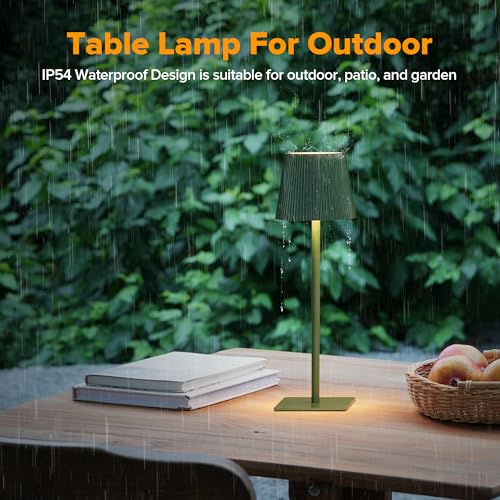 LUTEC 4 Pack Cordless Table Lamp,6000mAh Rechargeable Battery Operated Desk Lamp,Two Adjustable Heights,Waterproof, Touch Control & 3 Color Stepless Dimming for Restaurant/Bedroom/Bars/Outdoor (Green) - color: Green