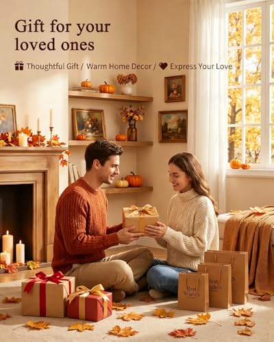 ARPEOTCY Extra Large Vintage Framed Wall Art, 36x54 Inch Halloween Wall Art Canvas, Vintage Autumn Landscape with Cute Ghosts and Pumpkins, Large Farmhouse Fall Wall Decor for Living Room Fireplace Entryway - color: Autumn Ghosts