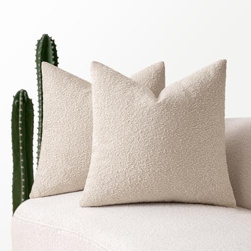 MIULEE 18x18 Inch Decorative Pillow Covers for Couch Bed Set of 2 Textured Boucle Neutral Throw Pillow Covers Oatmeal Accent Solid Pillowcases Sofa Living Room Home Decor - color: Oatmeal, size: 18" x 18" (Pack of 2)