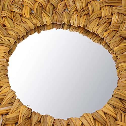 Retro Straw Weave Hanging Mirror, Rattan Boho Circle Mirrors for Wall Decor, Wall Mounted Mirror (Gold) - color: Gold
