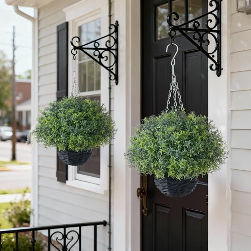 YXZZWL Artificial Rosemary Hanging Basket - 2 Sets with Baskets, Hanging Plants Faux Shrubs, Suitable for Porch, Eaves, Farmhouse, and Garden Decoration for Outdoor UV-Resistant Ornaments