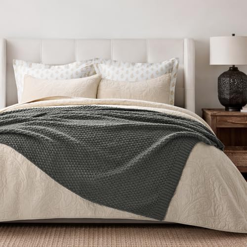 EVERGRACEHOME Chunky Chenille Knit Throw Blanket for Couch, Soft Luxurious Moss Stitch Blankets for Bed, Cozy Decorative Farmhouse Knitted Throws for Sofa, Charcoal Gray, 50" x 60" - color: Charcoal Gray, size: 50" X 60"