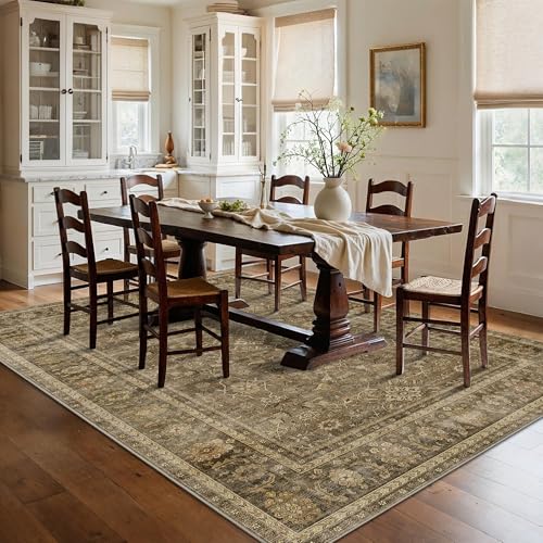 HelloTree Washable Rugs 6x9 Area Rug for Living Room, Vintage Boho Brown Rug Non Slip Carpet Retro Accent Indoor Mat Print Distressed Low Pile Throw Large Rug for Office Bedside-Brown - color: Brown, size: 6' x 9' (Rectangular)