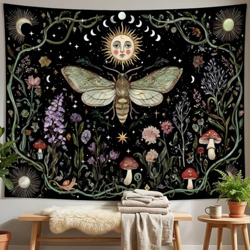 Lifeel Boho Butterfly Tapestry, Vintage Aesthetic Moth Wall Tapestries for Bedroom Living Room Dorm, Black 60x80 inches - color: Black, size: 80"L x 60"W