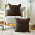 MIULEE Pack of 2 Dark Brown Throw Pillow Covers 16x16 Inch Soft Chenille Pillow Covers for Sofa Living Room Couch Solid Dyed Cases - color: Dark Brown, size: 16" x 16" (Pack of 2)