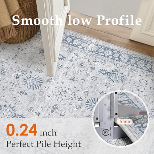 PureCozy 2x3 Area Rug Blue Washable Entryway Vintage Carpet Door Mat Small Non Slip Stain Soft Resistant Low Pile Thin Boho Accent Indoor Throw Rug for Kitchen Bathroom Entrance Bedroom - color: Oriental Blue, size: 2' x 3' (Rectangular)