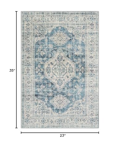 Lahome Oriental Washable Small Area Rug, 2x3 Rugs for Entryway Kitchen, Ultra-Thin Soft Indoor Door Mat Non Slip Throw Carpet for Bedroom Bathroom Eleanor, Blue - color: Blue, size: 2' x 3' (Rectangular)