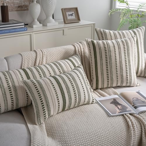 Cethom Green Boho Lumbar Pillow Covers 14x36 Long, Stripe Textured Decorative Couch Pillow Cases for Bed, Sofa, Living Room, Bedroom, Farmhouse Home Accent Cushion Covers, Pack of 1 - color: Green, size: 36" x 14" (Pack of 1)