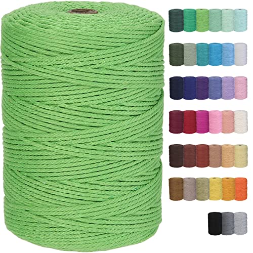 Macrame Cord 3mm x 328yards Natural Macrame Cotton Rope Colored Macrame Rope Soft Cotton Cord Macrame Supplies Craft Rope Macrame Yarn for Plant Hanger Wall Hanger Dreamcatcher (Light Green) - color: Light Green, size: 3mmx328Yards