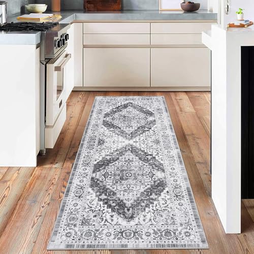 GarveeHome Boho Area Rugs for Living Room Large Machine Washable Stain Resistant Non-Slip Rugs for Bedroom, Entryway Kitchen Playroom Nursery Office, Ultra Soft Vintage Carpet - color: Grey, size: 1'7" x 1'7" (Square)