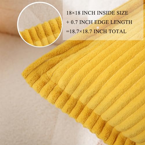 Corduroy Yellow Throw Pillow Covers Set of 2 Striped Boho Decorative with Edge Design,Super Soft Throw Pillow Cushion Covers for Couch Sofa Living Room Solid Square 18×18inch/45cm×45cm - color: Yellow, size: 18" x 18" (Pack of 2)