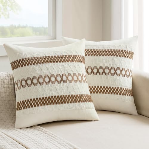 MIULEE Set of 2 Coco Brown Boho Decorative Pillow Covers 18x18 Inch Farmhouse Rustic Couch Throw Pillows Modern Spring Cotton Cushion Covers Retro Cute Macrame Woven Home Decor for Bed Sofa Chair - color: Coco Brown, size: 18" x 18" (Pack of 2)