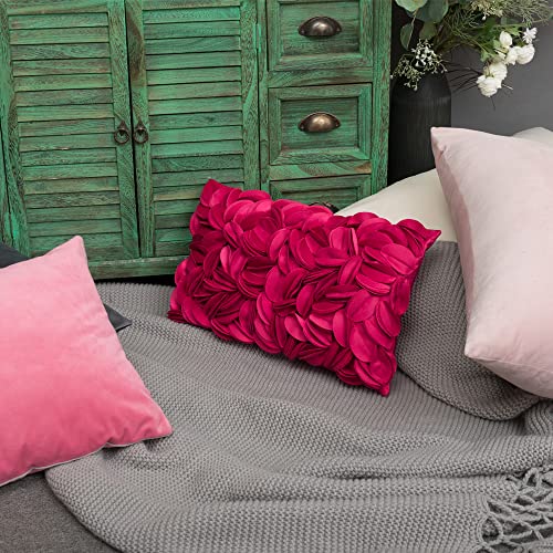 KINGROSE 3D Flower Cushion Cover Home Decorative Throw Pillow Cover Rectangular Pillowcase Sham for Couch Bed Living Room Sofa 12 x 20 Inches Velvet Rose Red - color: Rose Red - Velvet