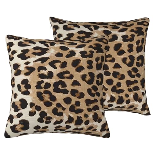 Brown Leopard Throw Pillow Covers 18x18 Inch Set of 2, Cheetah Print Pillow Cover Animal Theme Print Pillowcase Farmhouse Decorative Cushion Covers for Sofa Couch Living Room - color: Brown Beige, size: 18" x 18" (Pack of 2)