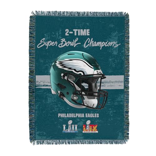 Northwest NFL Philadelphia Eagles 2025 Super Bowl LIX Multi Champ Powerhouse Woven Tapestry Wall Hanging, 48 x 60 Inches, Officially Licensed, Decorative Fringes