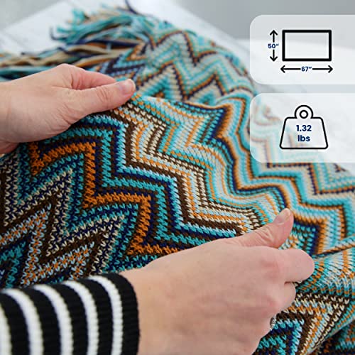 SereneLife Boho Throw Blanket - 50 x 67 in. Patterned Bohemian Couch Blanket, Large Knitted Tassel Throw for Bed, Chair, Sofa, Couch Cover, All-Season Decor, Soft, Comfortable, and Easy to Clean