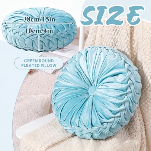 Drydiet 1 Pcs Round Throw Velvet Pillows Decorative Pleated Throw Pillows Diameter Accent Pumpkin Boho Chair Cushion for Couch Sofa Home Decoration (Aqua,15'') - color: Aqua, size: 15''